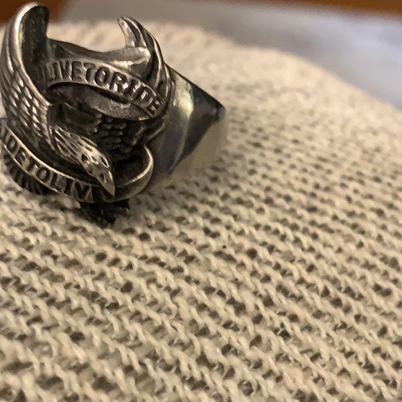 “Live to Ride-Ride to Live”. Men’s Eagle Biker Ring: Size 10 - Picture 5 of 6